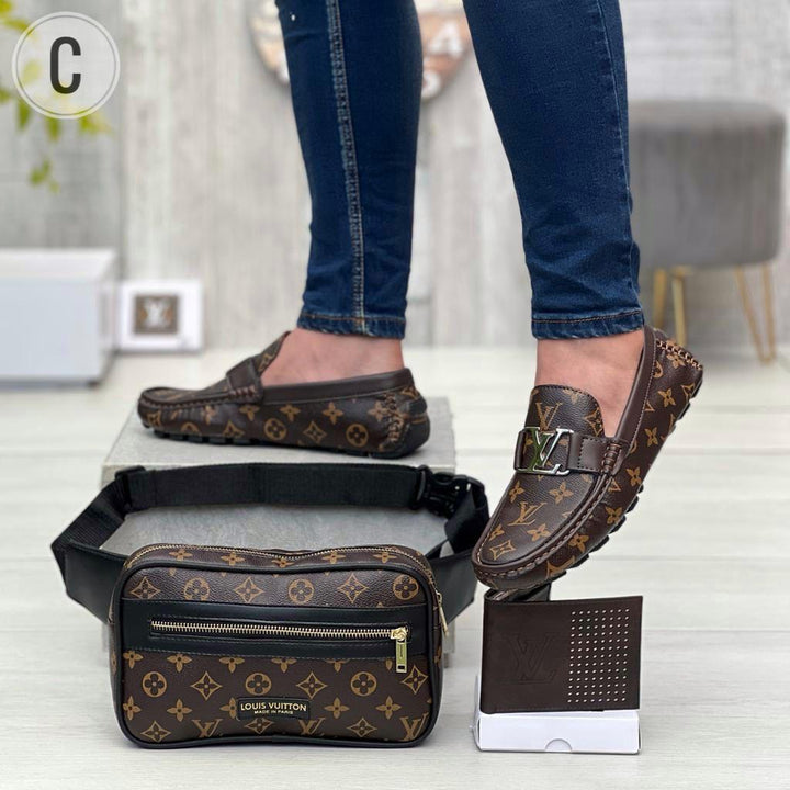 COMBO MOCASIN LOUIS VUITTON (ZAPATOS + CANGURO + BILLETERA)