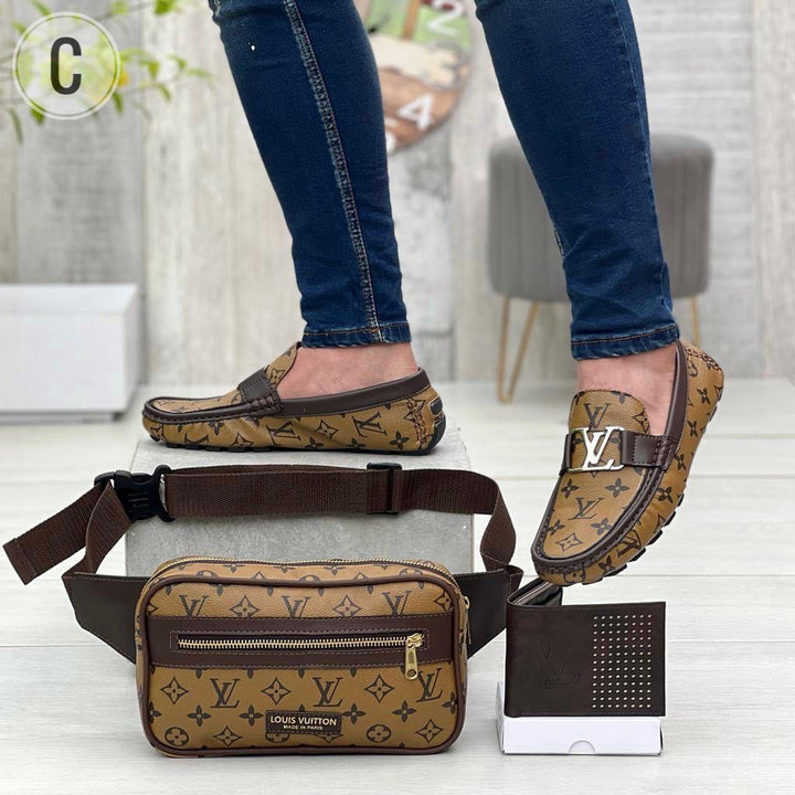 COMBO MOCASIN LOUIS VUITTON (ZAPATOS + CANGURO + BILLETERA)